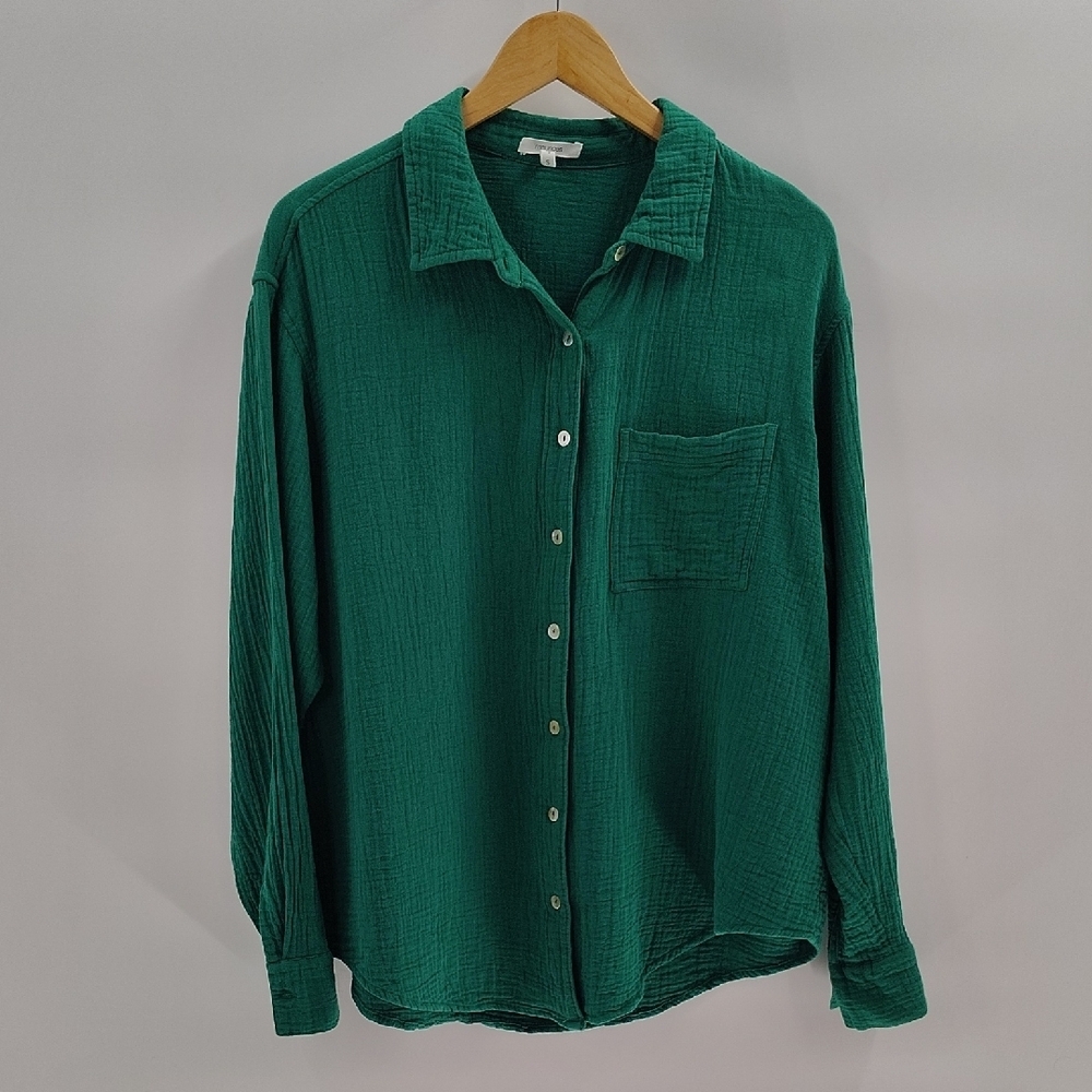 Maurice's Button Down Size Small Oversized Gauze Cotton Green Long Sleeve